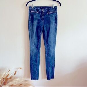 3x1 Blue Mid Rise Skinny Jeans with Zips